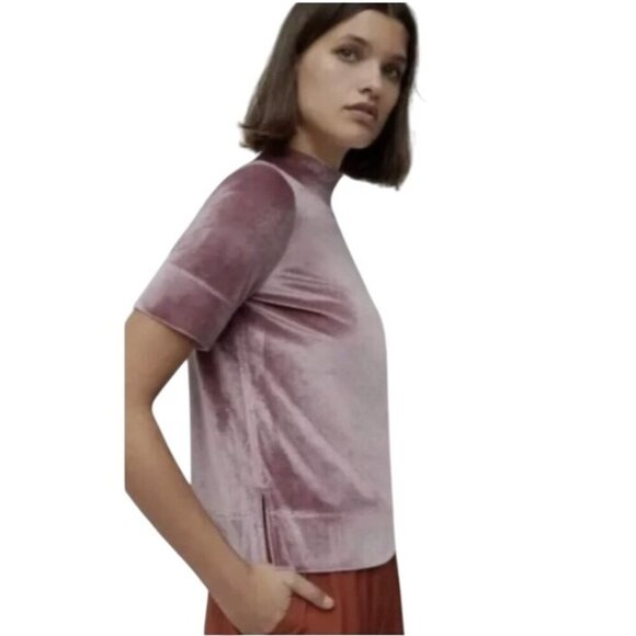 Anthropologie Crushed Velvet Dusty Rose Mock Neck Top Romantic Fairy Size M - Picture 2 of 10